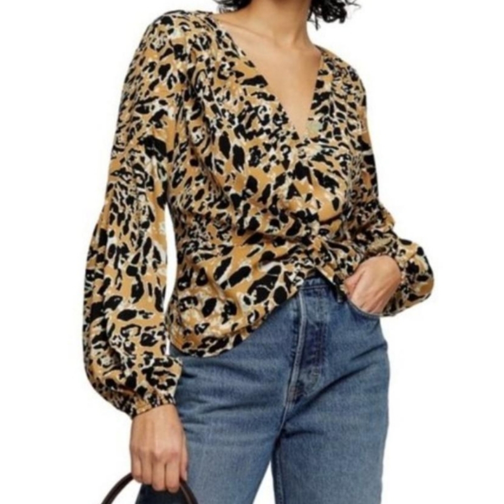 🆕TOPSHOP leopard print twist front long sleeve top size 6/medium
